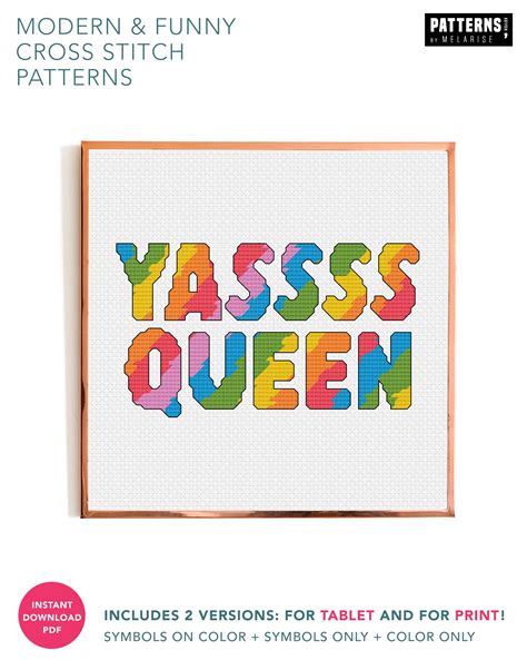 Yassss Queen Quote Cross Stitch Pattern Pride Month Etsy