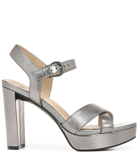 Naturalizer Leather Mia Ankle Strap Sandals In Pewter Leather Metallic