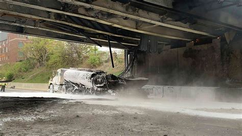 A Fiery Crash Involving Tanker Carrying Gas Closes I 95 In Connecticut