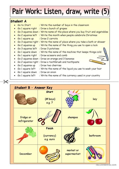 Pair Work Listen Draw Write 5 English Esl Worksheets Pdf And Doc