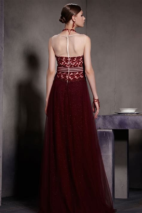 Robe Soirée Décolletée En V En Tulle Et Dentelle Bordeaux Jmrougefr