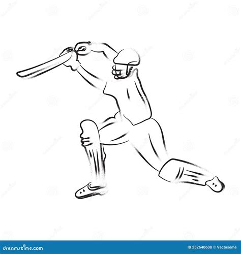 Batsman On The Field In Action Cricket Batsman Line Drawing Vector
