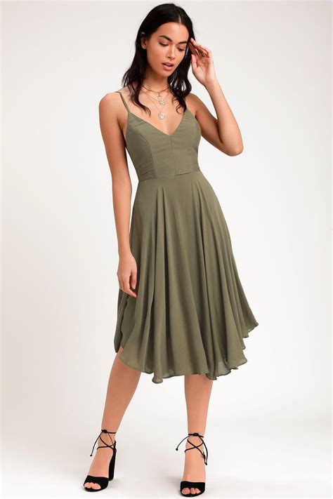 Troulos Olive Green Lace Up Midi Dress Olive Green Midi Dress Guest Dresses Lace Midi Dress