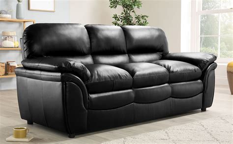 Rochester Black Leather 3 Seater Sofa Furniture Choice