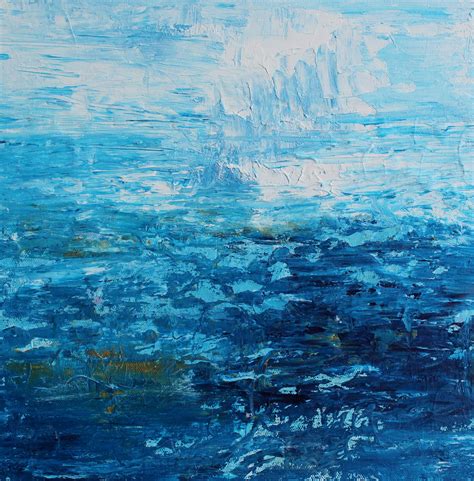 An Abstract Painting With Blue And White Colors On The Ocean Surface