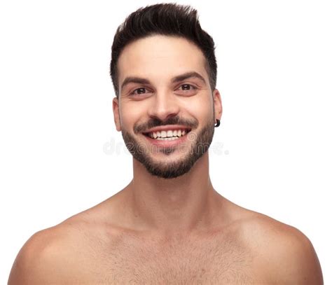 Excited Naked Guy Showing His Teeth With Big Smile Stock Photo Image Of Earring Closeup