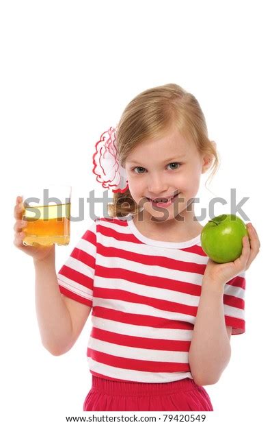 Happy Girl Apple Apple Juice Isolated Stock Photo 79420549 Shutterstock
