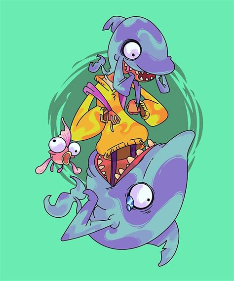 2 Sharks And A Kid And His Gold Fish By Wakii Redbubble