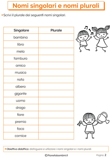 I Nomi Singolari E Plurali Esercizi Per La Scuola Primaria