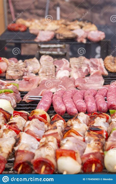 Meat On The Charcoal Grill Stock Image Image Of Fire 170456903