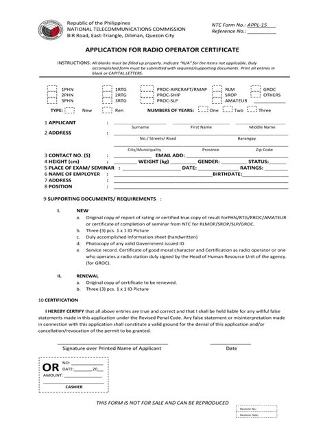 Application For Radio Operator Certificate Fill Online Printable