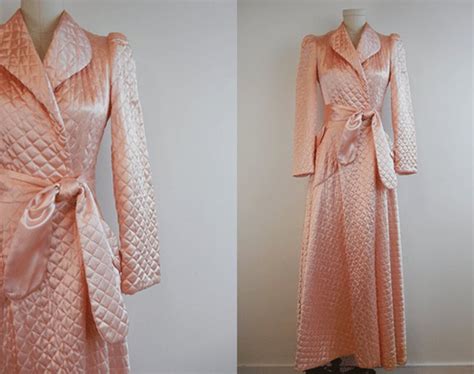 Vintage Quilted Satin Robe 1940s Long Bias Cut Blush Pink Etsy