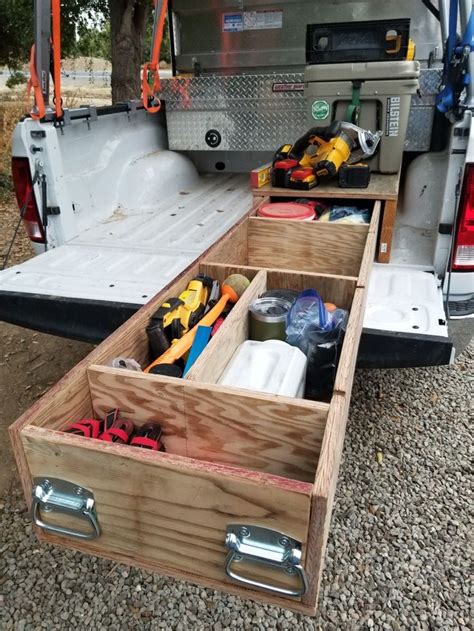 Sketch out a scale drawing of the truck storage unit, based on the measurements for the truck bed and the main items to be stored. Truck bed Tool / Gear drawer | Truck bed storage, Truck ...