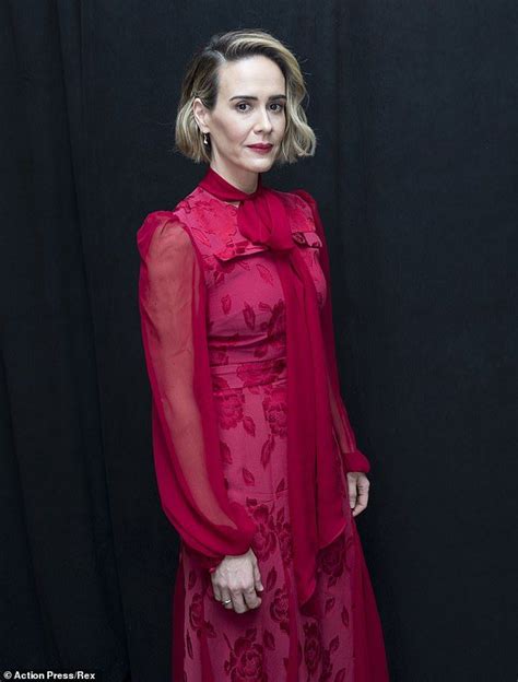 Sarah Paulson Looks Radiant In A Floral Pink Semi Sheer Blouse Nice Dresses Hot Pink Dresses