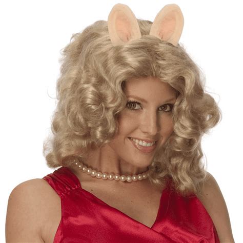 Miss Piggy Curly Blonde Wig W Ears And Pig Nose Costume Accessory Kit