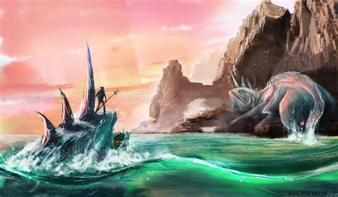 Sea Monster Illustration Water Fantasy Art Fish Creature Hd