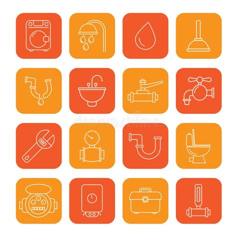 Plumbing Objects And Tools Icons Stock Vector Illustration Of Faucet