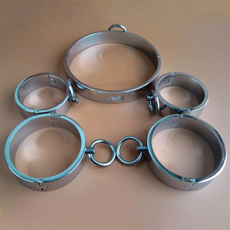 3 Pcs Sets Metal Stainless Steel Collar Handcuffs Wrist Cuffs Fetters Anklet Shackles Bondage