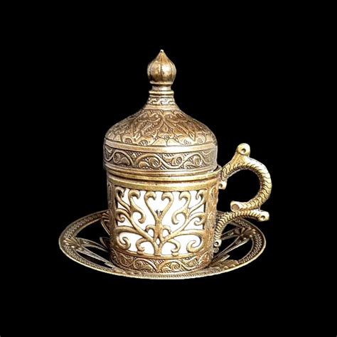 Ottoman Turkish Moroccan Bronze Brass Tea Coffee Saucers Cups Tray Set