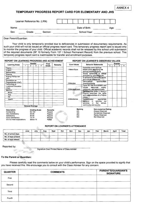 Elementary Report Card Template