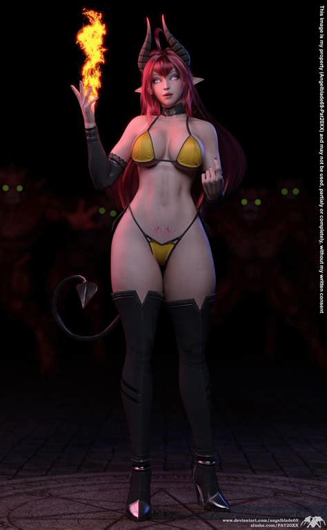 Rule 34 1girls 3d Angelblade69 Beckoning Bikini Breasts Demon Girl Demon Horns Demon Tail