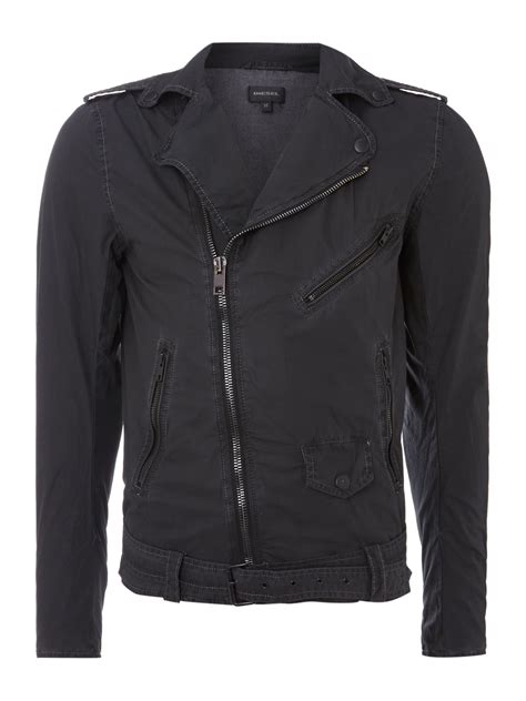 Diesel Belted Cotton Biker Jacket In Black For Men Lyst