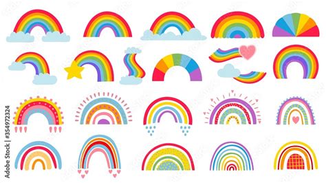 Cartoon Rainbow Colourful Rainbows Heart And Cloud With Rainbow