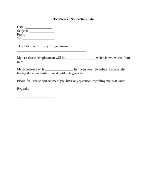Two Weeks Notice Letter Template 456 Word Templates