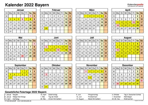 Mo di mi do fr sa so. Kalender 2022 Bayern: Ferien, Feiertage, Excel-Vorlagen