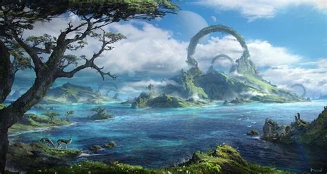 Wallpaper Digital Art Artwork Landscape Fantasy Art Sea Island