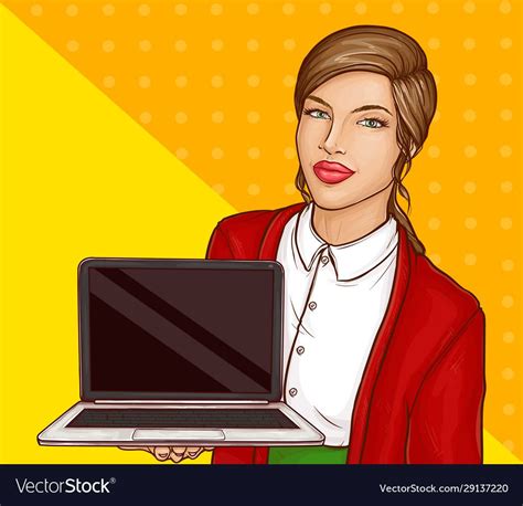 Pop Art Business Woman Or Teacher With Brown Hair And Red Lips Wearing