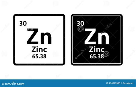 Zinc Symbol Chemical Element Of The Periodic Table Stock Vector