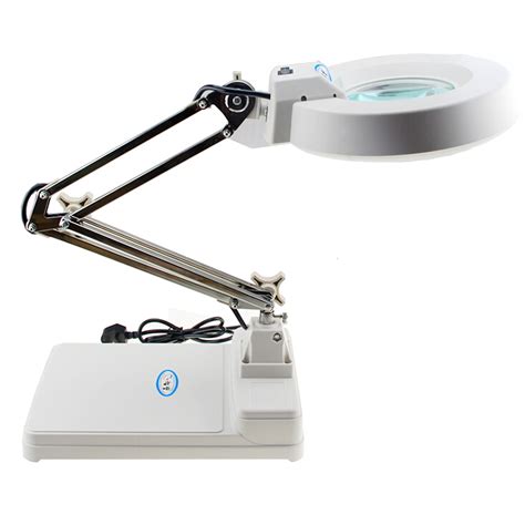 White Led Desk Table Adjustable Arm Magnifier Lamp Light 10x