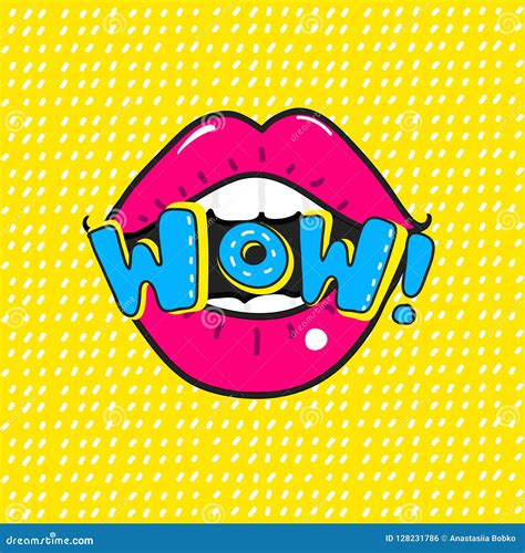 Red Lips Saying Wowvector Pop Art Illustration Of Open Mouth And Wow