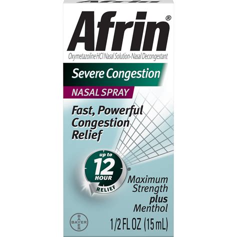 Afrin No Drip Severe Congestion Maximum Strength 12 Hour Nasal Congestion Spray 050 Oz