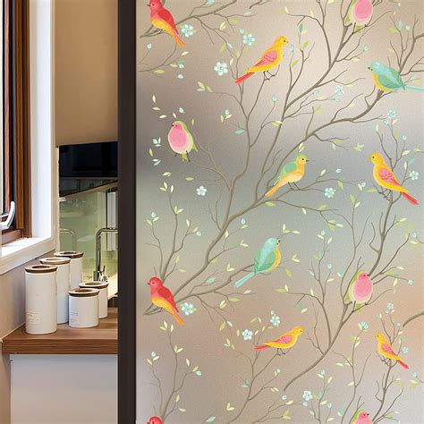 Singes Frosted Window Film Non Adhesive Window Stickers Bird Decorative Glass Film Static Cling