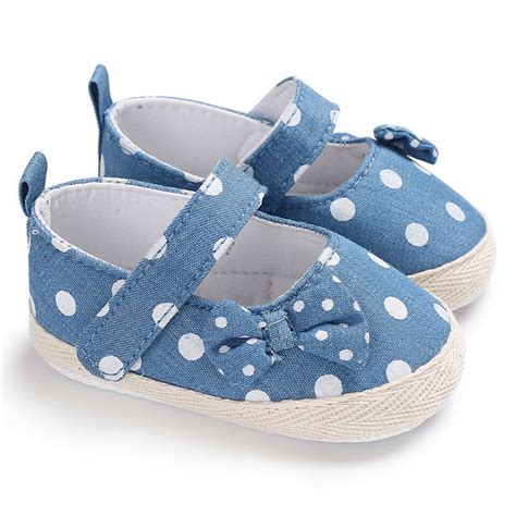Newborn Baby Girl Shoes Cute Bow Blue Dot Print Princess