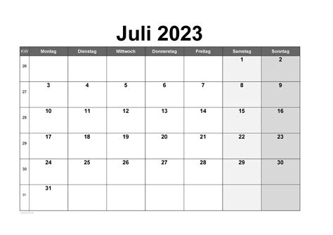 Leerer Kalender Für Juli 2023 Vorlagen Mit Notizen