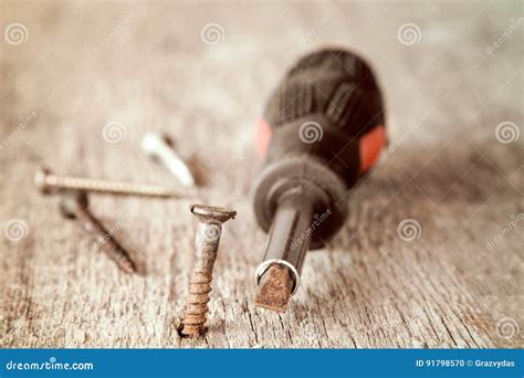 Old Screwdriver And Rusty Screws Stock Photo Image Of Bolt Macro
