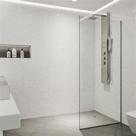 vigo zenith 34x74 frameless fixed glass panel shower screen in stainless steel the home depot