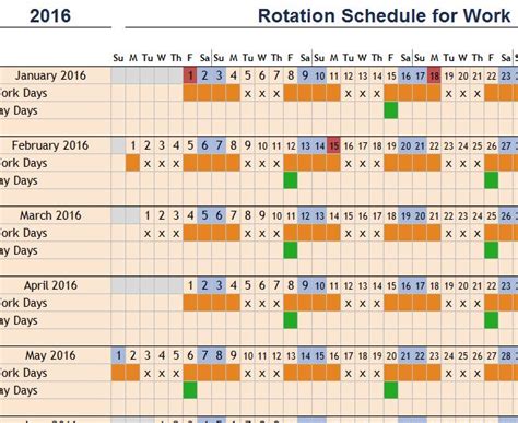 All of them work 10 or more hrs per day/night depending on coverage, but i've known them to work up to 12 hrs. Rotation Schedule for Work - My Excel Templates