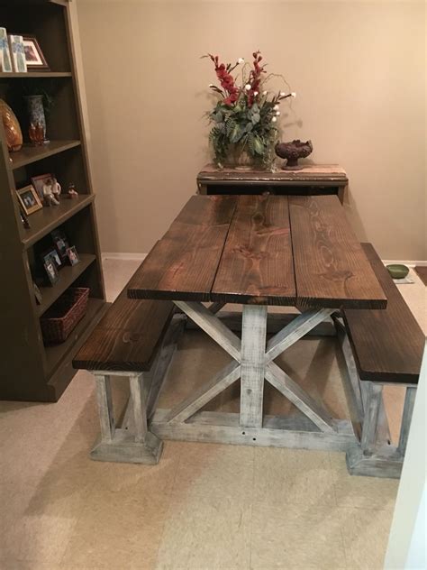 Comparison shop for kitchen tables bench seating home in home. Handmade Farmhouse table with benches Handmade Furniture ...