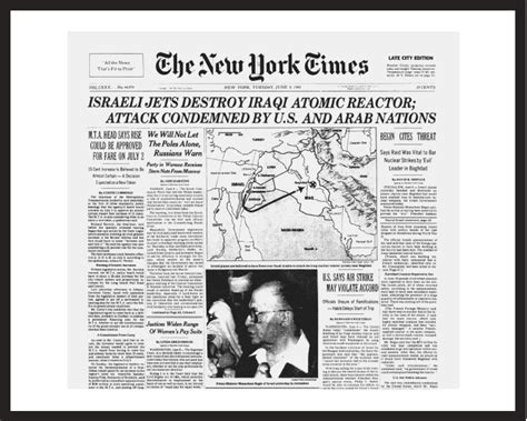 New York Times Framed Historic Reprint 1981 Israel Bombs Iraqi