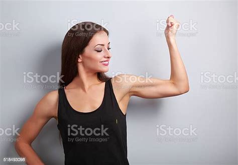 Strong Fitness Young Woman Showing Muscle Bicep Stock Photo Download