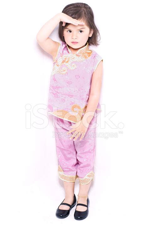 Eurasian Girl In Pink Cheongsam Saluting Stock Photo Royalty Free