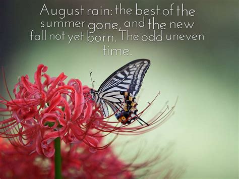 Slowly down to hips and haws, 't is the season birds are mute, 'twixt the flower and the fruit. Hello August Quotes - Short Summer Quotes & Beautiful ...