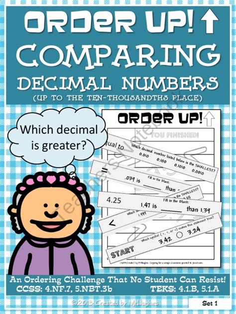 Order Up Comparing Decimal Numbers Math Number Sense Comparing