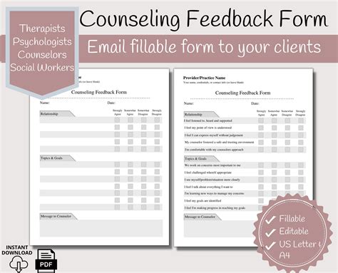 Counseling Feedback Form Fillable Feedback Form Client Etsy Uk