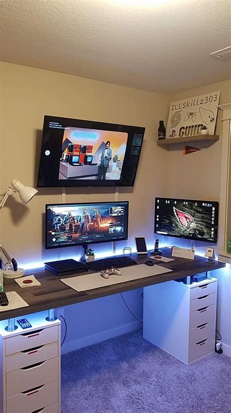 Console And Pc Gaming Setup With White Lighting Video Game Rooms