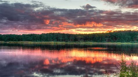 Download Wallpaper 3840x2160 Forest Trees Sunset Lake Reflection